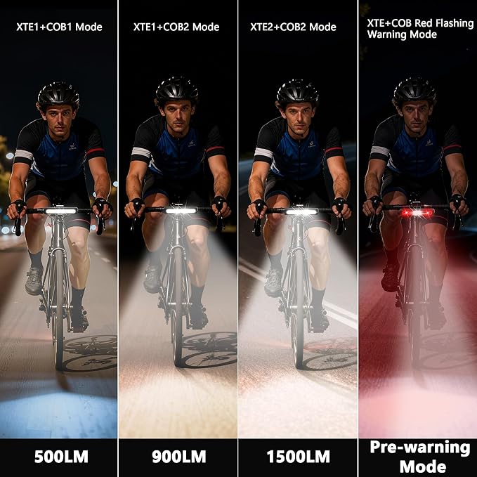Bike Lights for Night Riding,1500 Lumens High&Low Beam Front Light, OLED Display USB-C Rechargeable Bicycle Lights,IPX6 Waterproof Ebike Headlight with Tail Light for MTB,Off-Road,City Riding