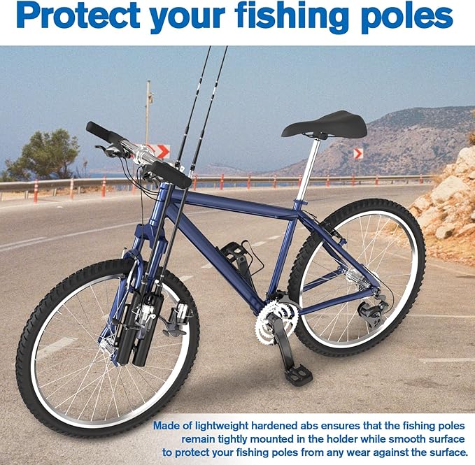 Fishing Rod Holder, Secures Fishing Pole to Bicycle,2 Tubes Rod Holder, Holds 2 Rods, Easy to Mount, Rod Rack for Bicycle Fishing