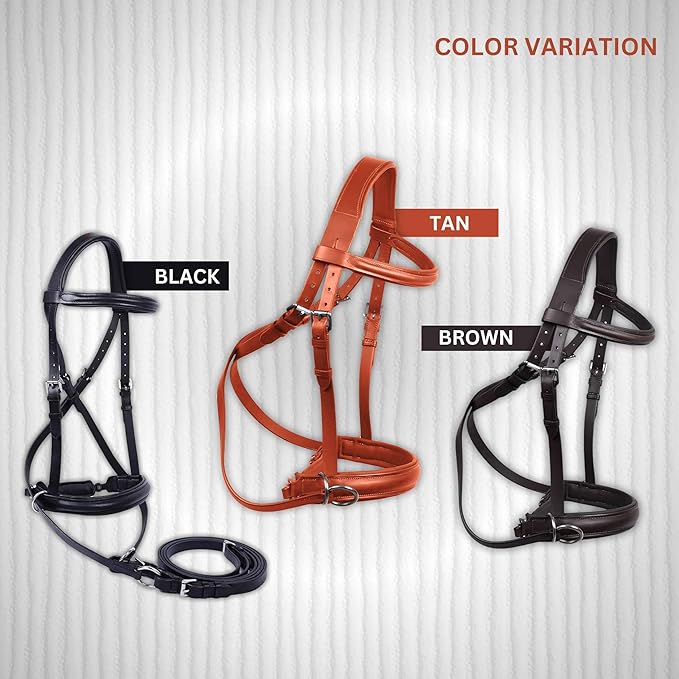 Hulara Genuine English Leather Crossover | Crossunder Bitless Horse Bridle Headstall with Reins