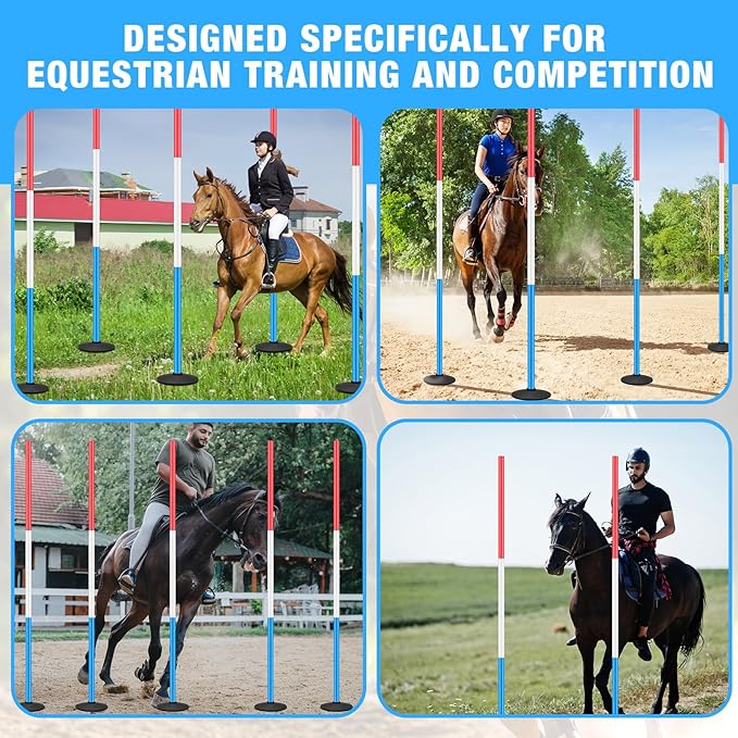 6 Pcs 6ft Pole Bending Poles for Horses, Heavy Duty Agility Poles Adjustable Equestrian Sports Training Equipment with Weighted Rubber Base for Horses, Soccer, Football, Dog