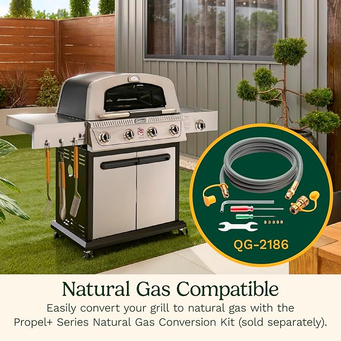 Cuisinart Propel+ 4-Burner 3-in-1 Gas Grill, Stainless Steel Versatile Grill, Griddle & Pizza Oven with Pizza Stone, Convertible to Natural Gas, Side Burner & Integrated Storage, Perfect for BBQs
