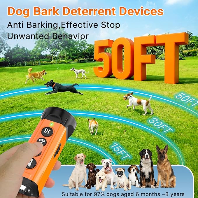 Dog Bark Deterrent Device,3X Anti Barking Device,6 Training Modes&4 Using Scenarios Dog Whistle to Stop Barking,50FT Range Ultrasonic Dog Repeller,Indoors&Outdoors Dog Barking Silencer