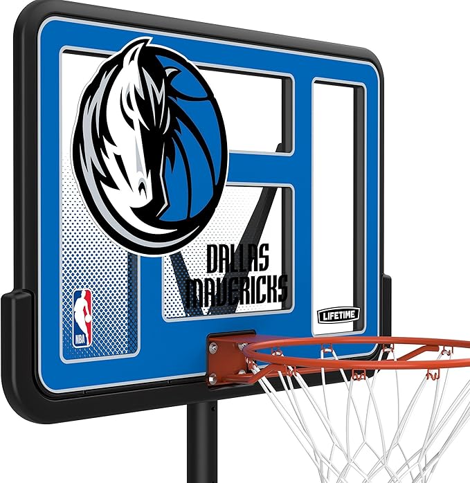 Lifetime NBA Dallas Mavericks Portable Basketball Hoop, Adjustable Height 7.5-10 Ft, 44 Inch Shatterproof Fusion Backboard, Base with Wheels