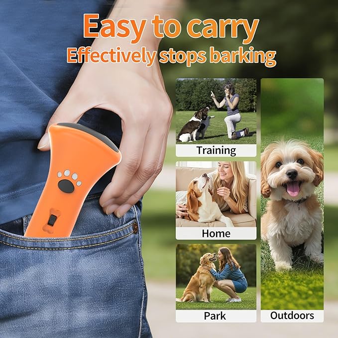 Dog Bark Deterrent Devices,Ultrasonic Anti Barking Device for Dogs, Portable Dog Training Device,Stopping Own or Neighbor's Dog Barking,Safe & Effective for Indoor & Outdoor Use(Orange)