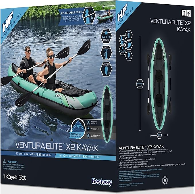 Bestway Hydro Force Inflatable Kayak Set | Includes Seat, Paddle, Hand Pump, Storage Carry Bag | Great for Adults, Kids and Families