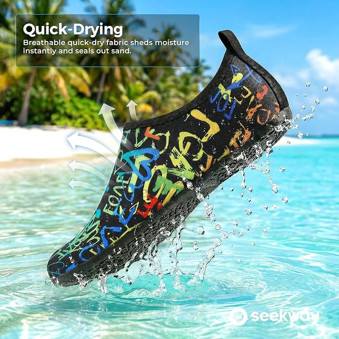 SEEKWAY Water Shoes Women Men Adult Quick-Dry Aqua Socks Barefoot Non Slip for Beach Swim River Pool Lake surf Black SK002(U)