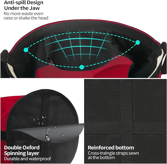 Horse Feed Bag for Grain, Breathable Mesh Feed Bags for Horses, Muzzle Feedbag for Feeding Grain, Anti-Spill Design Feeder, Soft Neck Pad Nose Pad, Universal Fit (Red Pack of 1)