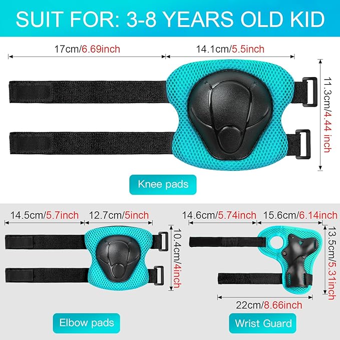 Wemfg Kids Protective Gear Set Knee Pads for Kids 3-14 Years Toddler Knee and Elbow Pads with Wrist Guards 3 in 1 for Skating Cycling Bike Rollerblading Scooter