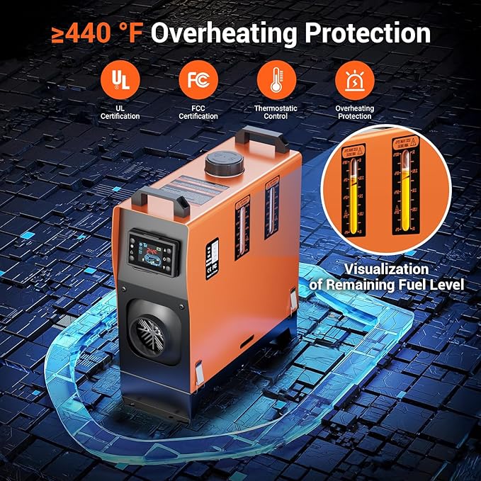 8KW Diesel Heater, 12V Portable Parking Heater, All in One Diesel Air Heaters with Remote Control and LCD Screen， Fast Heating with 1.3Gal Fuel Tank, for Campers RV Truck Boat Bus Car