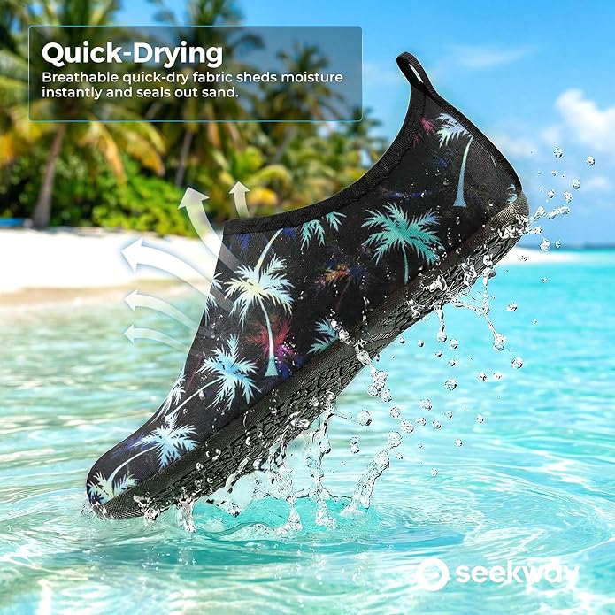 SEEKWAY Water Shoes Women Men Adult Quick-Dry Aqua Socks Barefoot Non Slip for Beach Swim River Pool Lake surf Black SK002(U)