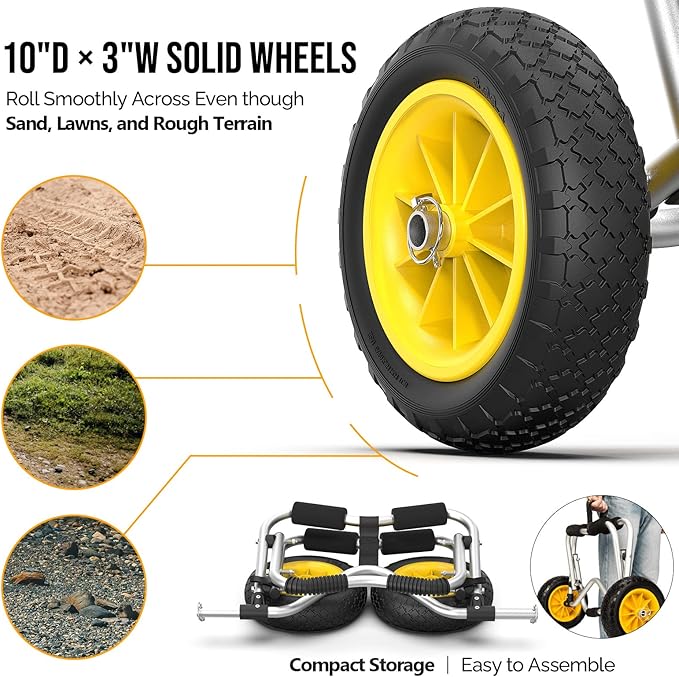 Bonnlo Kayak Cart Dolly Kayak Wheels Detachable Canoe Cart with Solid Tires and Kickstand Kayak Trolley