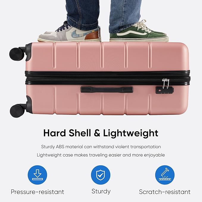 OLIXIS 20 Inch Carry-On Luggage, Hardside Suitcase with Spinner Wheels, Lightweight ABS Hard Shell Travel Luggage, TSA Approved Lock, Expandable Small Suitcase for Business & Travel–Pink