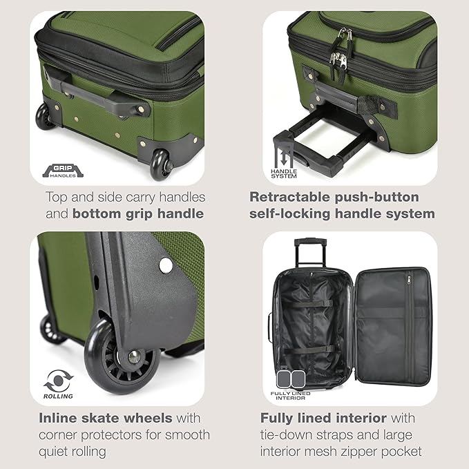 U.S. Traveler Rio 軽量ソフトサイド機内持ち込みスーツケース（2輪セット、グリーン）