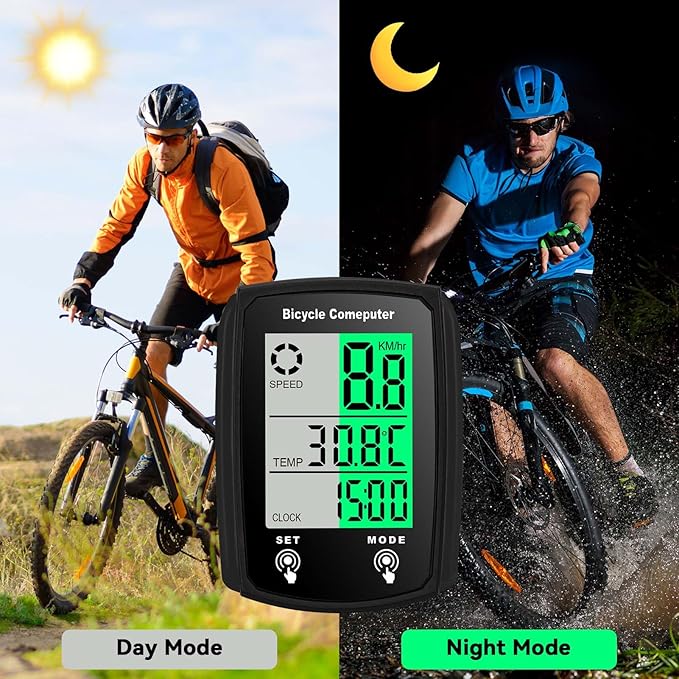 Bike Computer Wired, Bicycle Odometer Wired MPH KM/H Bike Speedometer Waterproof Bike Odometer with Touch Sensor Switch, Big Digital LCD Screen, Automatic Wake-up