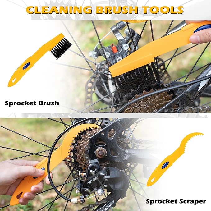 focopot Bike Cleaning Kit with Bicycle Cleaner(25 oz),Degreaser(10 oz),Oil Lubricant(2 oz),Cleaning Brush Tools,Bike Chain Cleaner Kit to Clean and Lube Mountain/Road/MT/EBike