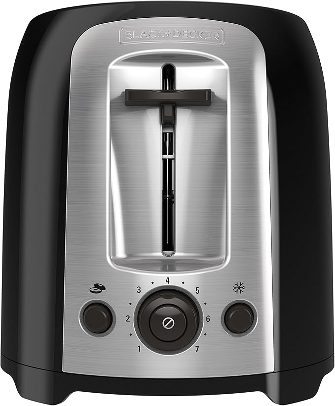 BLACK+DECKER 2枚焼きトースター TR1278BD、ワイドスロット、7段階焼き色調整、850W、冷凍パン・ベーグルボタン