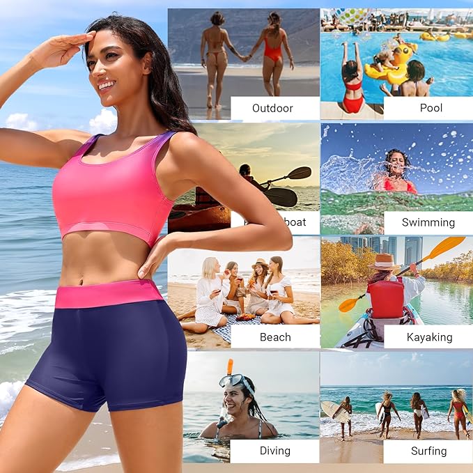 Holipick Long Sleeve Swimsuits for Women - 3 Piece Rash Guard with Shorts Zipper SPF Swim Shirt with Built in Bra