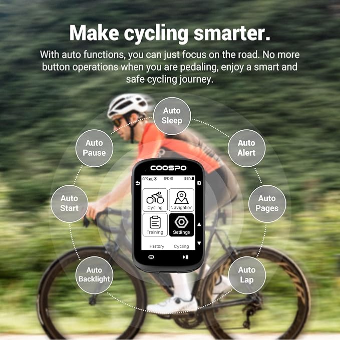 COOSPO CS500 Bike Computer Wireless, 2.6 Inch LCD GPS Cycling Computer with Route Navigation, Bluetooth5.0 ANT GPS Bicycle Speedometer with Auto-Backlight, Support Bike Radar & 45H Battery Life