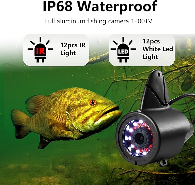 [FishPRO® 2026 Upgrade] Underwater Fishing Camera - [No Slide Off] 7'' Ice Fishing Camera Underwater 1200TVL w/Bracket,12pcs IR + 12pcs LED, 4,500mAh, Portable Fish Finder Ice Fish Gifts for Men, 65ft