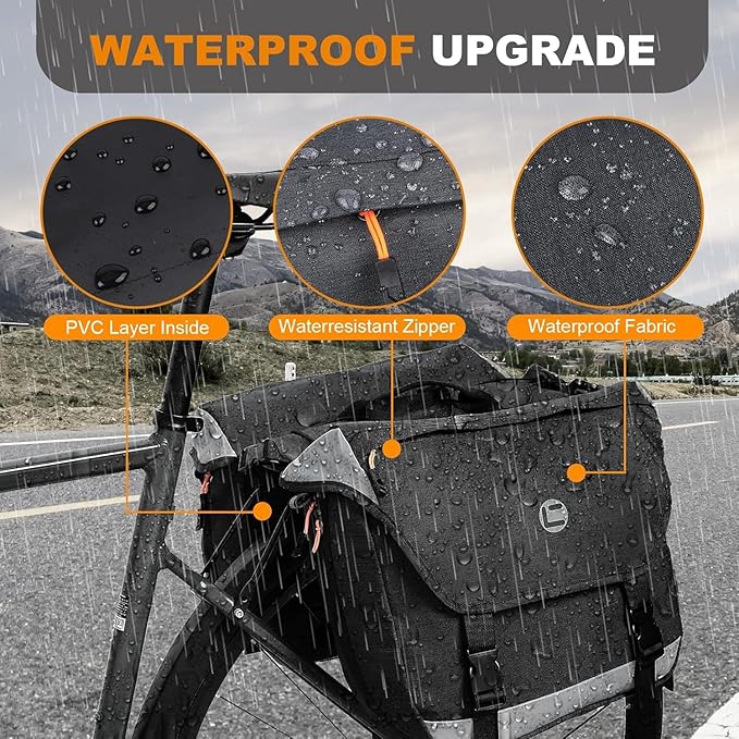 NDakter Bike Panniers, 35L Waterproof Panniers Bike Saddle Bags for Rear Rack, Expandable Double Bicycle Trunk Bag with Reflective Strips,E-bike Accessories for Commute and Mountain Cycling Travel