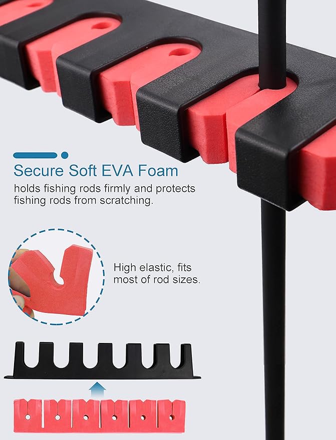 Horizontal Fishing Rod Rack Holders Wall-mounted Fish Pole Holder for Garage & Boat 6-Rod Storage Racks -1 Pair Rod Holder Rod Holder (1 Pair Vertical Red)