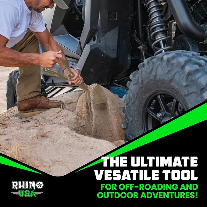 RHINO USA 折りたたみサバイバルシャベル（ピック付）-オフロード、キャンプ、ガーデニング、ビーチ、土砂・泥・雪かき用高耐久炭素鋼ミリタリースタイル塹壕掘りツール - タン