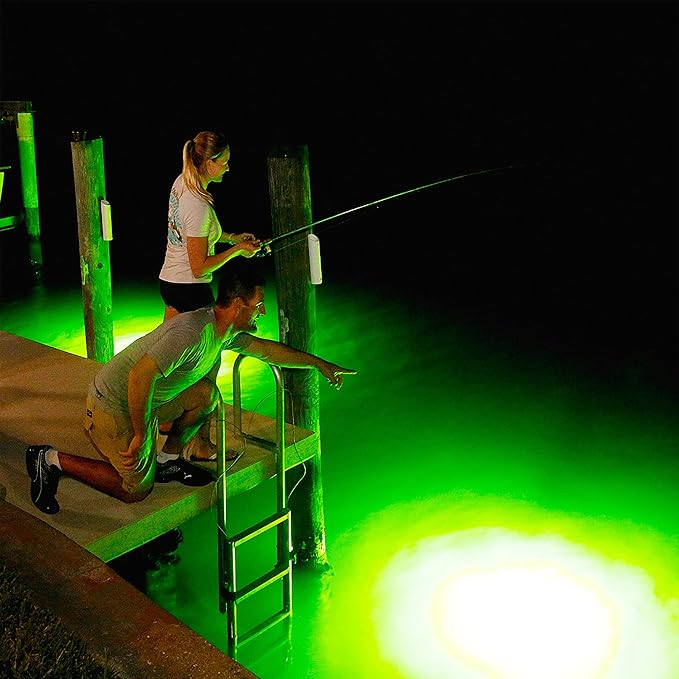 Underwater Fish Light 175W Natural Green Dock Light – Professional Fish Attractor System with Automatic Night Sensor – Marine Grade Submersible Light for Salt & Fresh Water Docks
