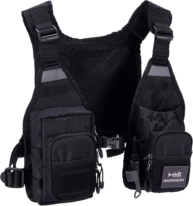 BASSDASH FV08 Ultra Lightweight Fly Fishing Vest for Men and Women Portable Chest Pack One Size Fits Most