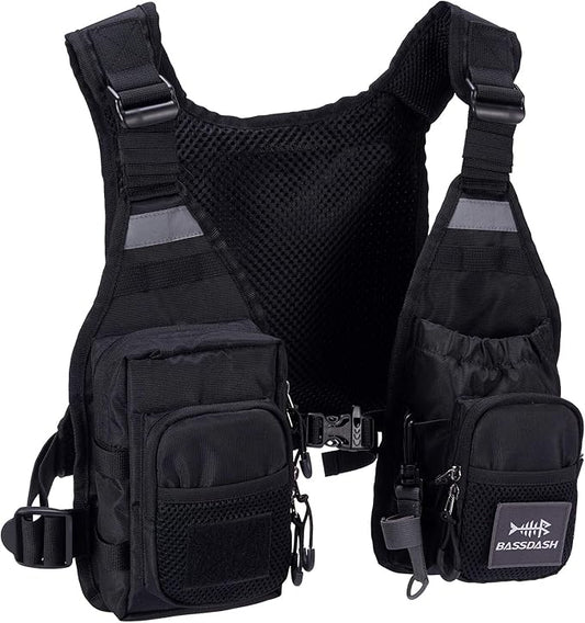 BASSDASH FV08 Ultra Lightweight Fly Fishing Vest for Men and Women Portable Chest Pack One Size Fits Most