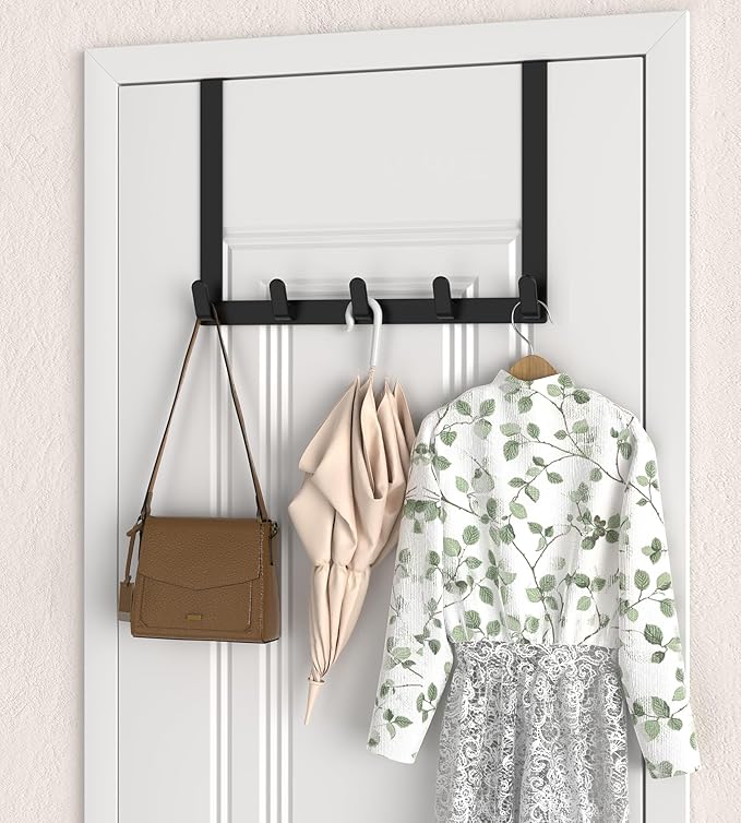 KitchLife Long Over The Door Hooks Hanger with 15.75" Extended Arms, Fits 1 3/8" Doors, L40U - Bathroom Accessories and Towel Rack Organization - 1 Pack, Matte Black