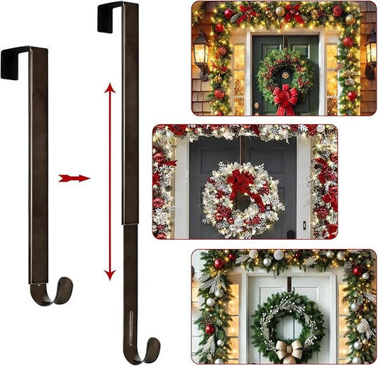 15"to 25" Wreath Door Hanger, Non Scratch Wreath Hangers for Front Door, Metal Door Wreath Hanger Hook Over the Door Hooks, Hanging Fall Easter Christmas Halloween Decor Welcome Sign- Hold Up to 20lbs