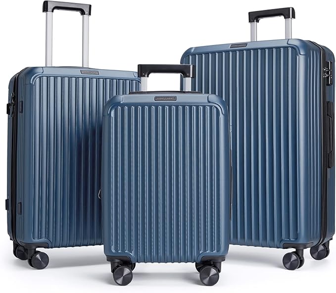 LIGHT FLIGHT スーツケースセット、耐久性のあるハードシェル3点セット、スピナーホイール付き、TSAロック付き軽量ハードサイド荷物セット、大型旅行荷物セット（20インチ24インチ28インチ）、ロイヤルブルー