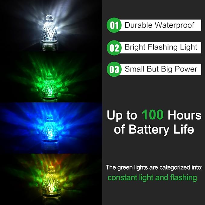 AGOOL Underwater Fishing Light, 4pcs Deep Drop Fishing Light Waterproof Flashing LED Night Fishing Light Attractive Light Green Light Bait Lure Lamp Fishing Bait Lure 5 Colors 6.7 inch 4.7 inch