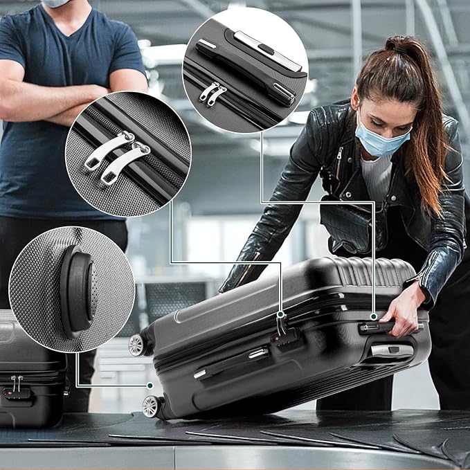 Karl home 4 Piece Luggage Sets, Travel Suitcase, Large Capacity Lightweight Luggage Sets with TSA Lock & Spinner Wheels, for Business, Travel, School Starts (16"/20"/24"/28"), Dark Gray