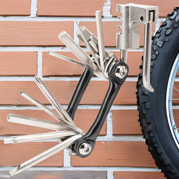 Carbon Steel Multi-Tool for Road and Mountain Bikes - Chain Tool, Chain Breaker, Bike Multitool, Tire Repair Kit with 12 Precision Tools