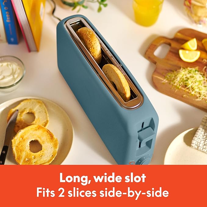 bella 2スライス スリムトースター、どんな場所にもフィット™ キッチン用品、再加熱・キャンセルボタン付き6段階焼き色調節機能、サワードウも焼ける10インチロングスロット、パン詰まり防止・自動電源オフ機能、900W、サーフ