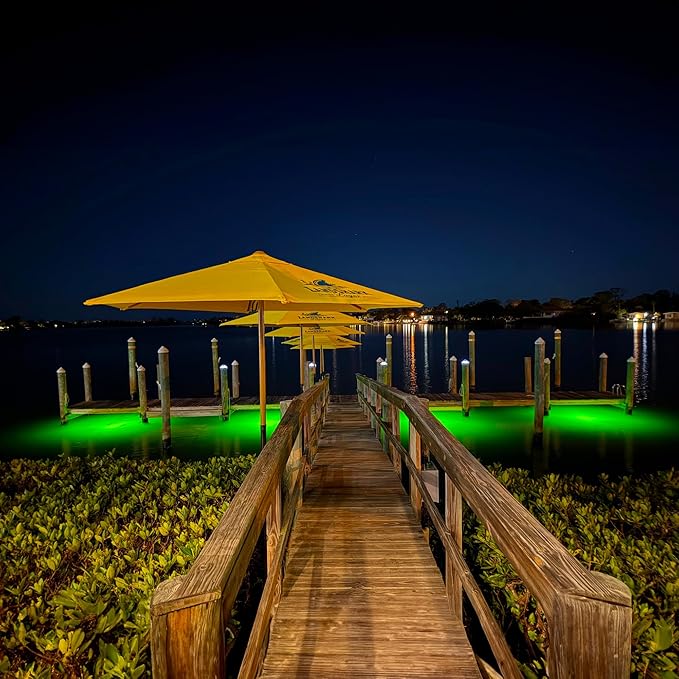 Underwater Fish Light 175W Vibrant Green Dock System – Professional Marine Grade Submersible Light with Auto Night Sensor for Salt & Freshwater