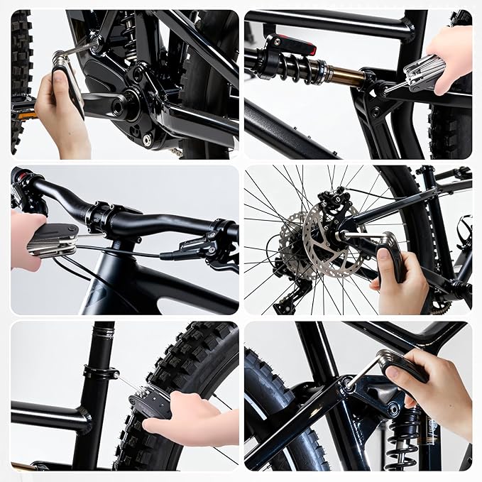 Bike Multitool 16-in-1, Bicycle Multitool, Bike Tool Kit w/Hex, Socket, Spoke Wrench + Attached 2 Tire Levers for Road Mountain Cycling Repair