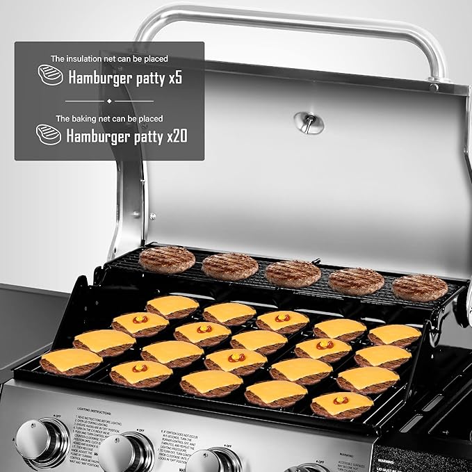 MASTER COOK 4+1 Burners Gas Grill, 518 Sq.in.Cooking Area, 52,000 BTU Propane Grill with Side Burner, Stainless Steel Cabinet Grill, Silver & Black