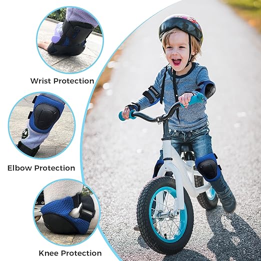 BOSONER Basic Kids Protective Gear: Kids Knee Pads and Elbow Pads with Wrist Guards Set for 3-15 Years - Design for Roller Skates, Cycling, BMX Bike, Skateboard, Inline Skating, Scooter Riding Sports