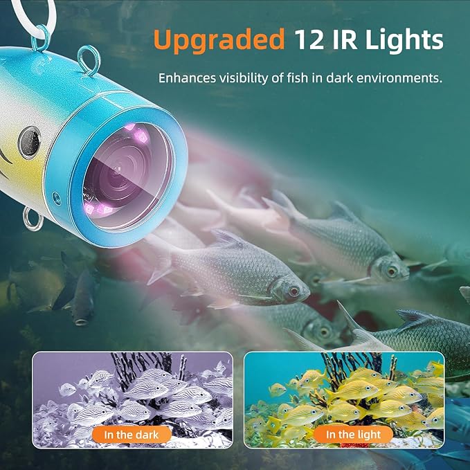 Eyoyo 水中釣りカメラ 7インチ液晶モニター 魚群探知機 防水 1000TVL 釣りカメラ 12個の赤外線ライト 湖、ボート、氷釣り用