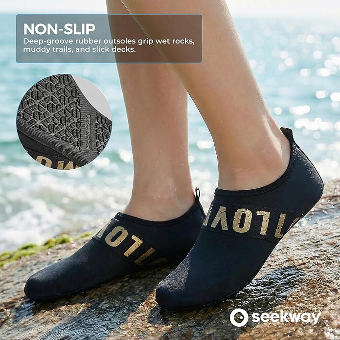 SEEKWAY Water Shoes Women Men Adult Quick-Dry Aqua Socks Barefoot Non Slip for Beach Swim River Pool Lake surf Black SK002(U)