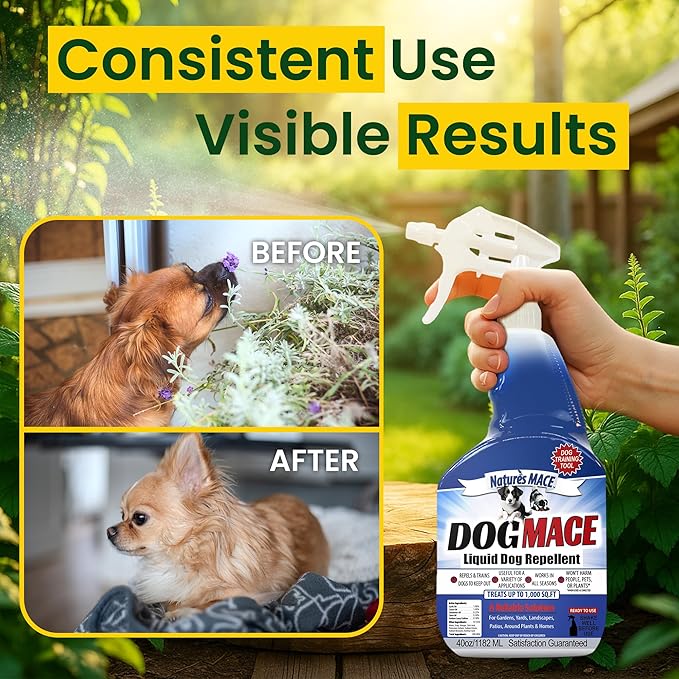 Nature’s MACE Dog Mace Repellent Spray, Keep Dogs Out of Your Lawn and Garden, Training Corrector, Stop Chewing and Digging, Safe Around Kids, Pets, & Plants, 40 oz Ready to Use, Treats 1,000 Sq. Ft.