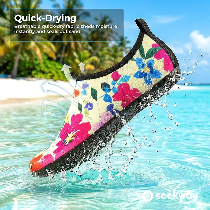 SEEKWAY Water Shoes Women Men Adult Quick-Dry Aqua Socks Barefoot Non Slip for Beach Swim River Pool Lake surf Black SK002(U)