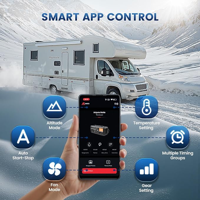 8KW Diesel Heater 12V, HBS1S Parking Diesel Air Heater All-in-one with App Control, 10-Temperature Settings, Auto Start-Stop and Fast Heating, 110V AC & 12V 24V DC, for Campers, RV Truck, Boat, Car
