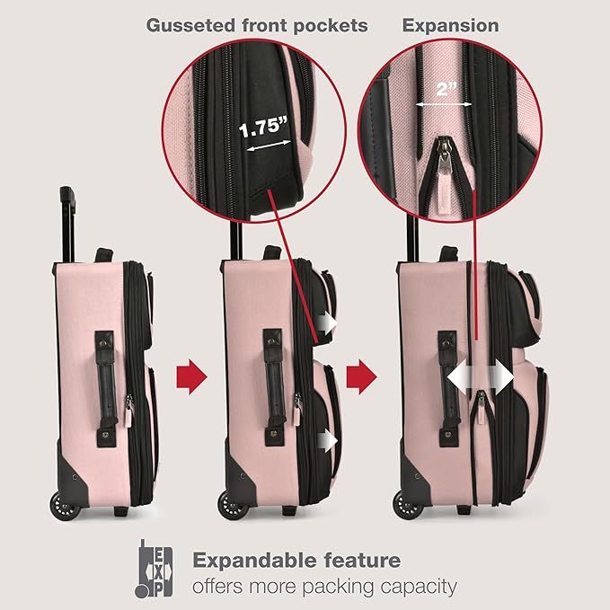 U.S. Traveler Rio 軽量ソフトサイド ローリング機内持ち込みスーツケース、2輪シングル、ピンク