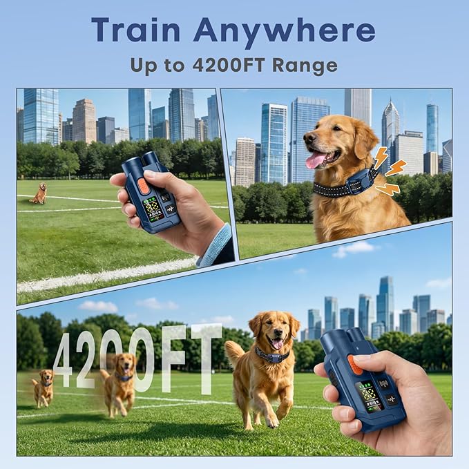 Dog Training Collar with Remote – 4200FT Range, 2-in-1 Ultrasonic Bark Deterrent, 4 Humane Training Modes, Dual Channel, IP67 Waterproof & Rechargeable eCollar for Small, Medium & Large Dogs 20–120lbs