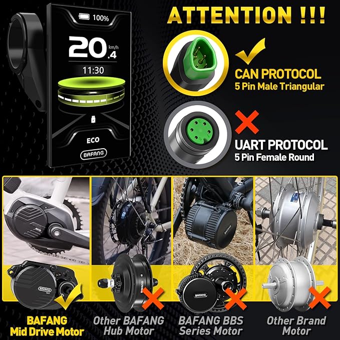 BAFANG Display DPC18/C010 for BBS01B BBS02B BBSHD M400, M500 Mid Motor Pedal Assist eBike Computer Display with Automatic Backlight UART/CAN Protocol