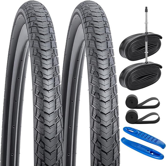YUNSCM 2-PCS 700C Road Bike Tires 700x32C/32-622 and 700C Heavy Duty Bike Tubes Presta Valve Compatible with 700x30C 700x31C 700x32C 700x33C 700x34C Bike Bicycle Tires and Tubes (Y-1126)