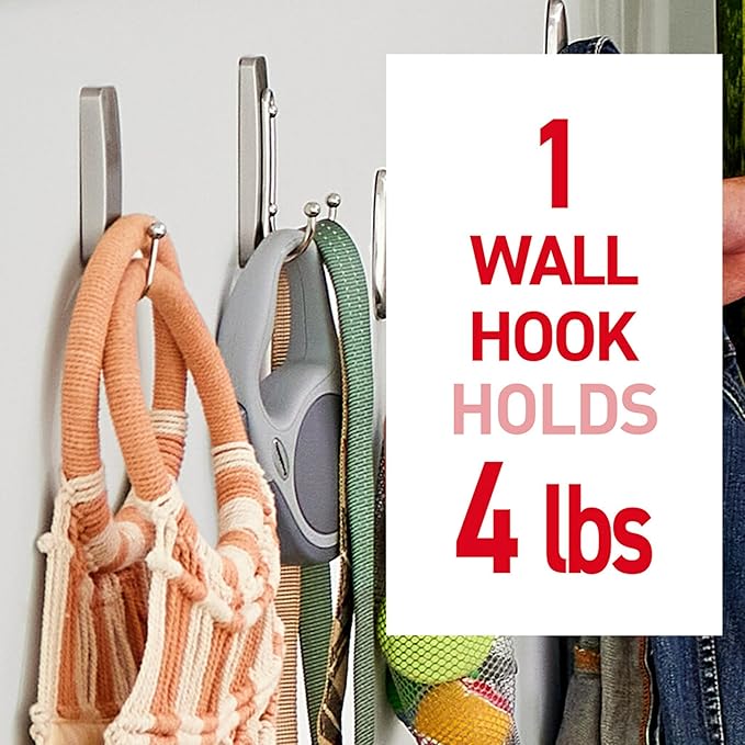 Command Large Satin Brass Double Hooks, 2 Hooks and 2 Strips, Damage-Free Wall Hook with Adhesive Strips, No Tools Coat Hook for Hanging Home Decor, Holds up to 4 lb